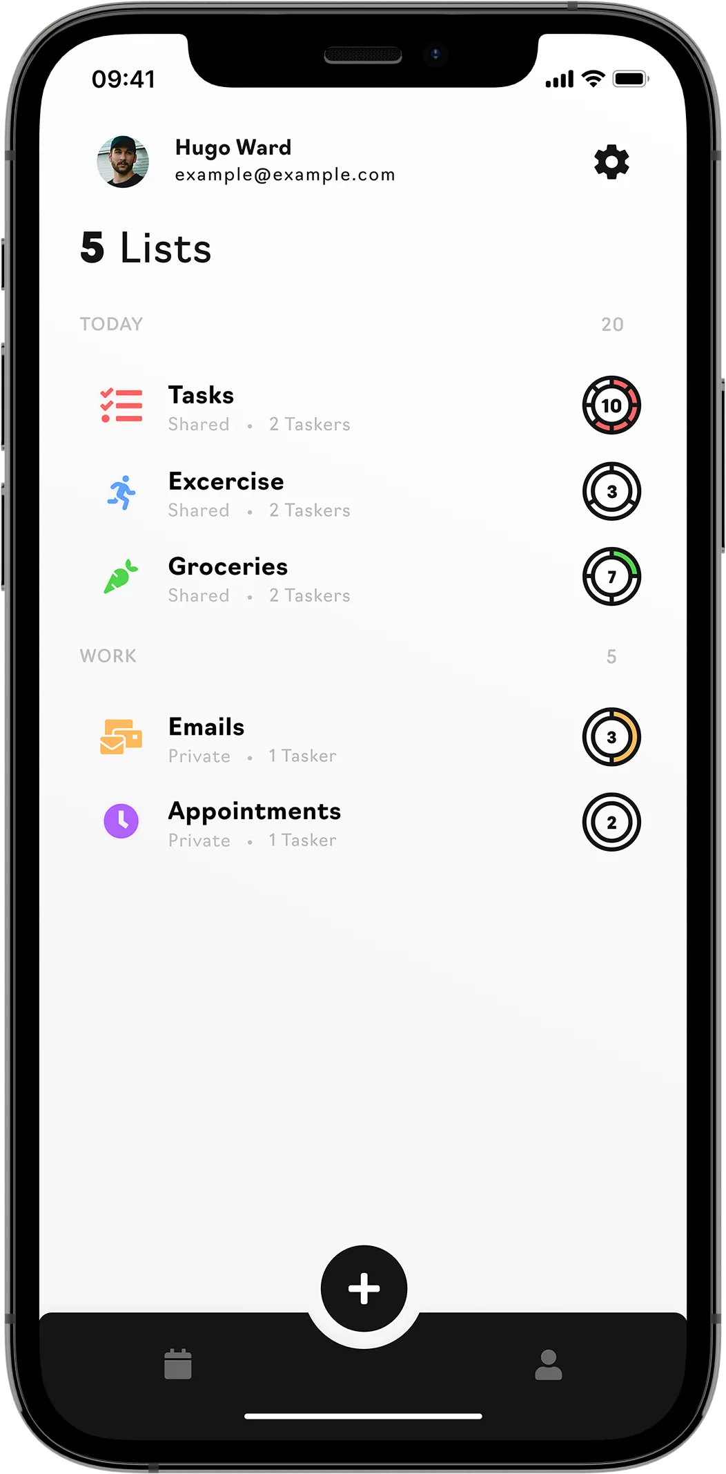 A mobile mock-up showing an informational to-do list of intentions with circular tracker features on a white background.