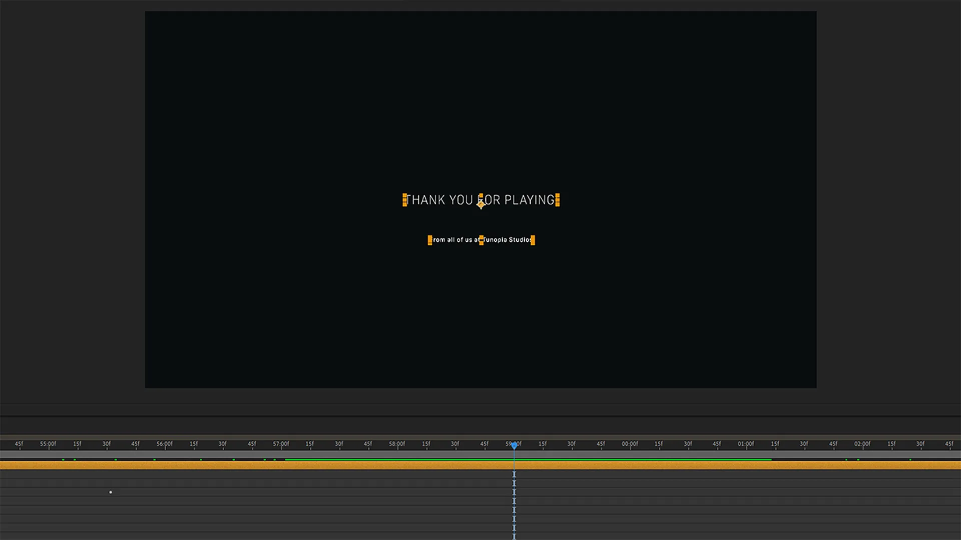 An interface showing a timeline window and a "Thank You for Playing!" title within a composition window.